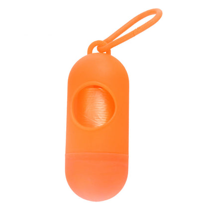 Orange plastic dog waste bag dispenser shown on its own against a plain white background.