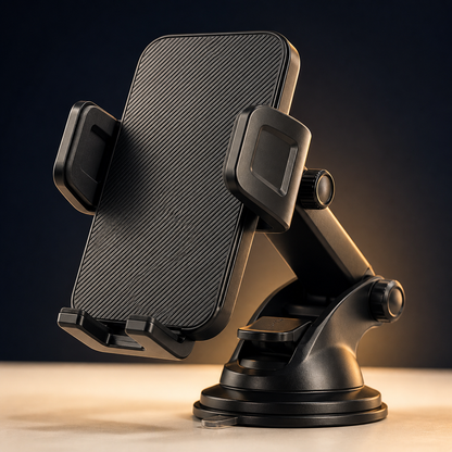 Close-up of the padded clamp arms, bottom supports, and adjustment knobs