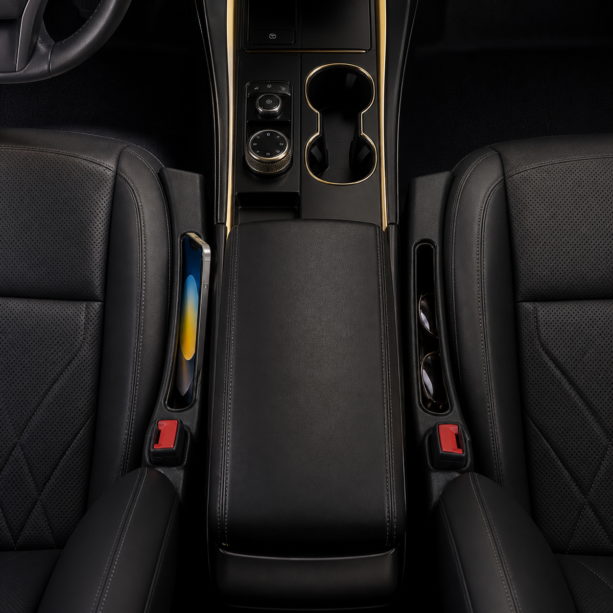 Set of two Car Seat Gap Fillers installed beside both front seats