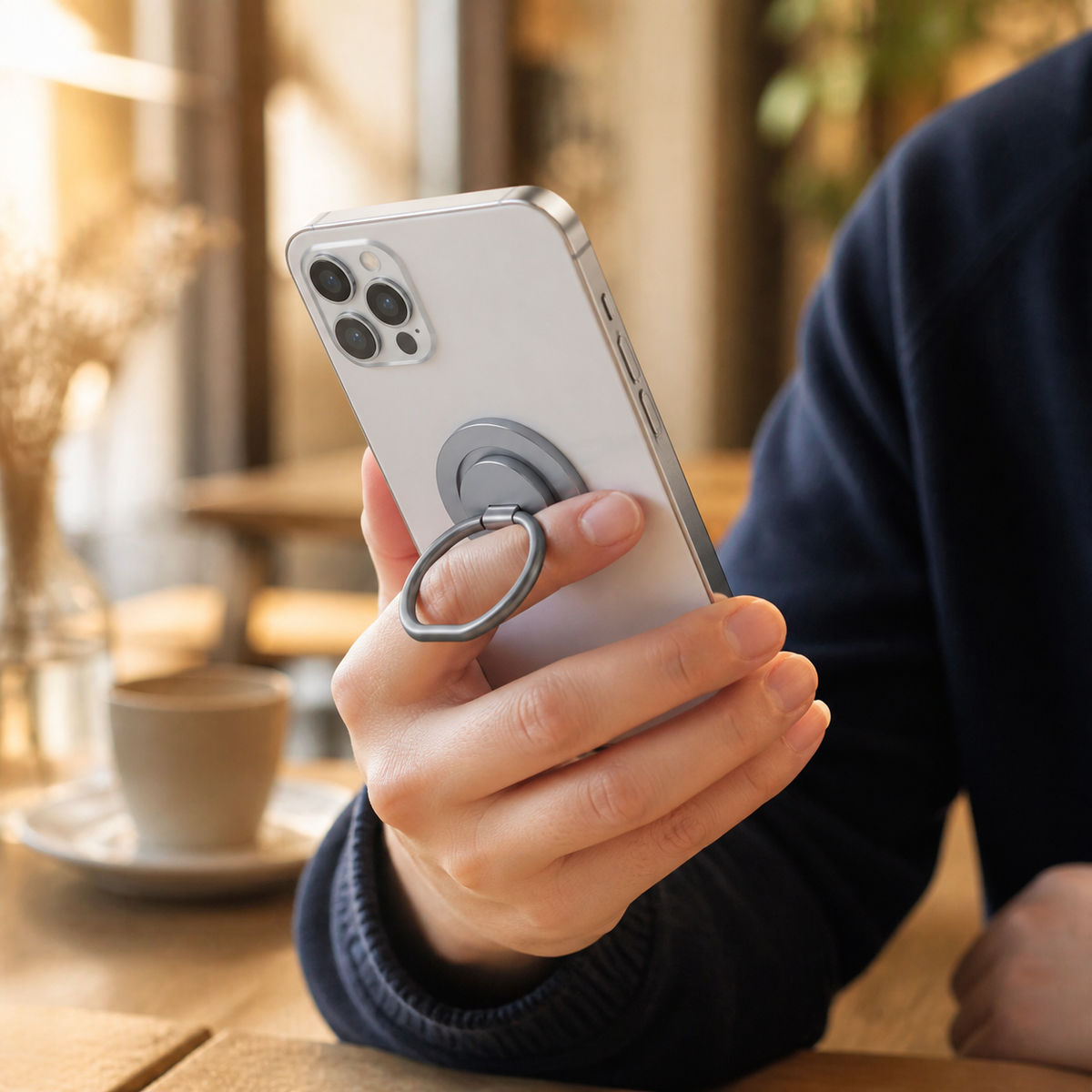 Slim Phone Grip used for a secure one-handed hold