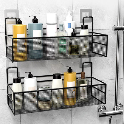 Two-tier no-drill shower shelf, wall-mounted, front view