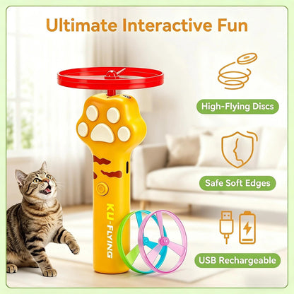 Interactive cat fetch toy disc launcher